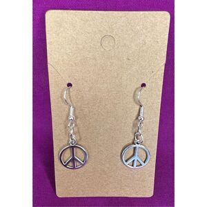 Handmade Dangly Silver Peace Sign Earrings